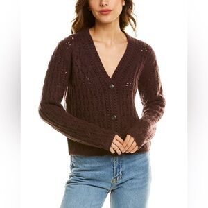 Vince Wool Cashmere Blend Cardigan Sweater Plum Women’s Crochet Comfy Size Large